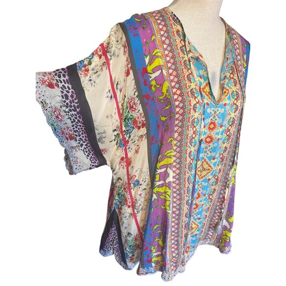 Johnny Was Multicolor Dolman Sleeve Tunic Eyelet Trim, Rayon Small - Picture 5 of 11